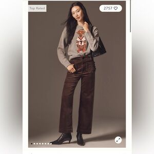 The Colette Scallop Pocket Corduroy Crop Wide-Leg Pants by Maeve Size 26 Brown